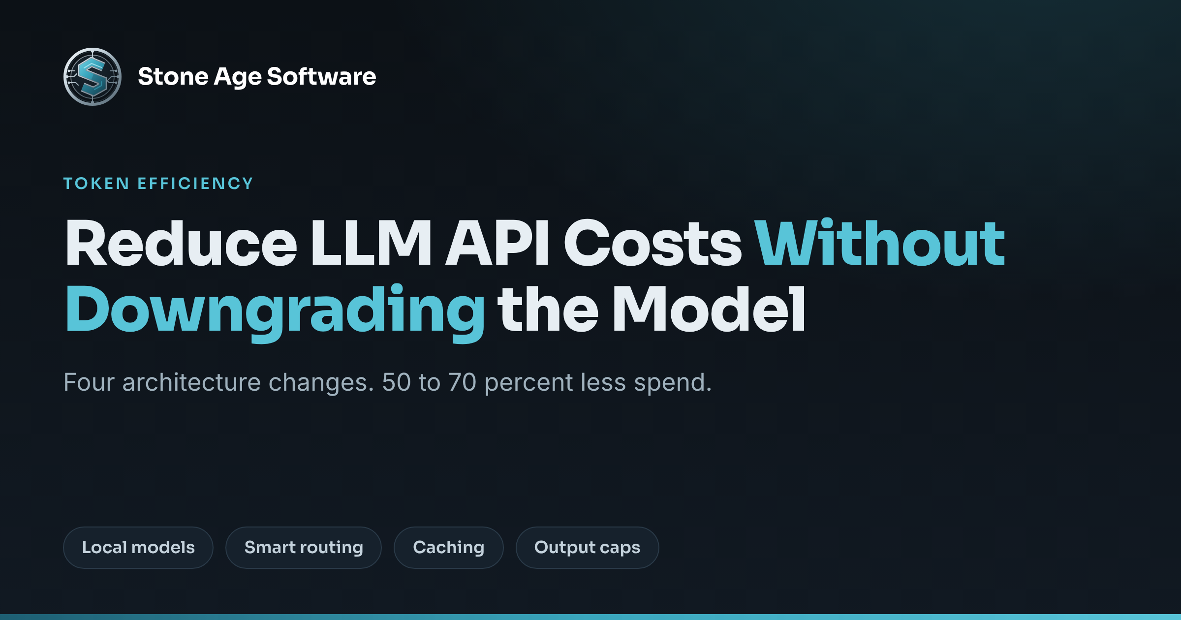 Cover image reading Reduce LLM API Costs Without Downgrading the Model, with the Stone Age Software logo on a dark navy background.